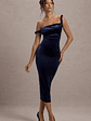 Carella | Navy Velvet Twisted Asymmetric Midi Dress - thumbnail 4