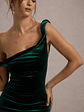 Carella | Bottle Green Velvet Twisted Asymmetric Midi Dress - thumbnail 6