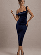 Carella | Navy Velvet Twisted Asymmetric Midi Dress - thumbnail 5