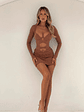 Aubrey Long Sleeve Mini Dress Tan - thumbnail 1