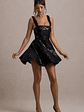Carena | Black Sequin Lace Floral Skater Mini Dress - thumbnail 5