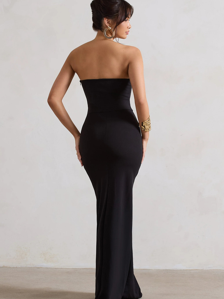 Belle of The Ball | Black Bandeau Maxi Dress With Split Hem 2