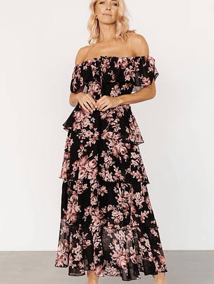 Carina Off Shoulder Maxi Dress | Black + Mauve Floral