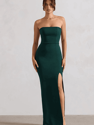 Belle of The Ball | Bottle Green Bandeau Maxi Dress With Split Hem