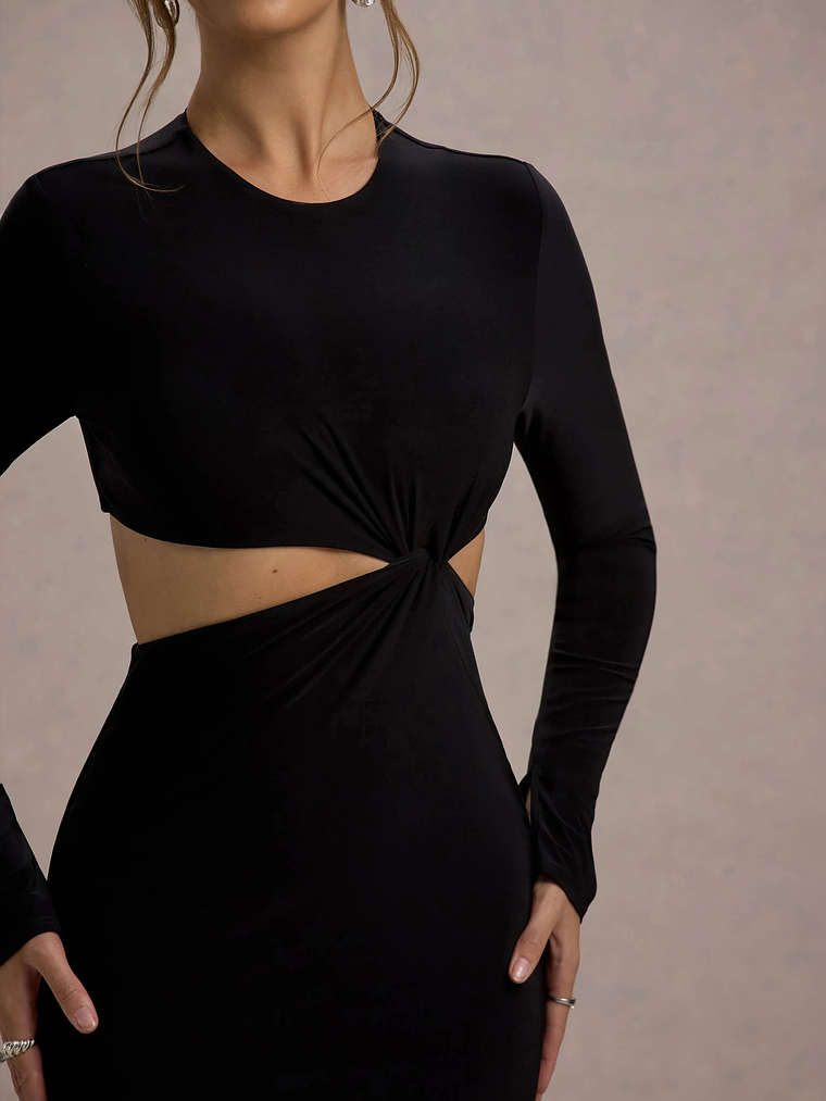 Attina | Black Long-Sleeve Twisted Cut-Out Maxi Dress 5