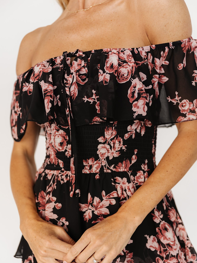 Carina Off Shoulder Maxi Dress | Black + Mauve Floral 2