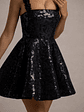 Carena | Black Sequin Lace Floral Skater Mini Dress - thumbnail 7