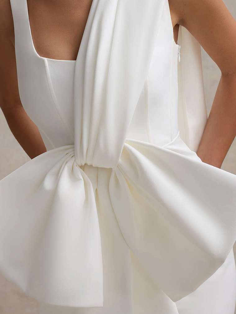 Brulee | Cream Scoop-Neck Sash Mini Dress With Bow 7