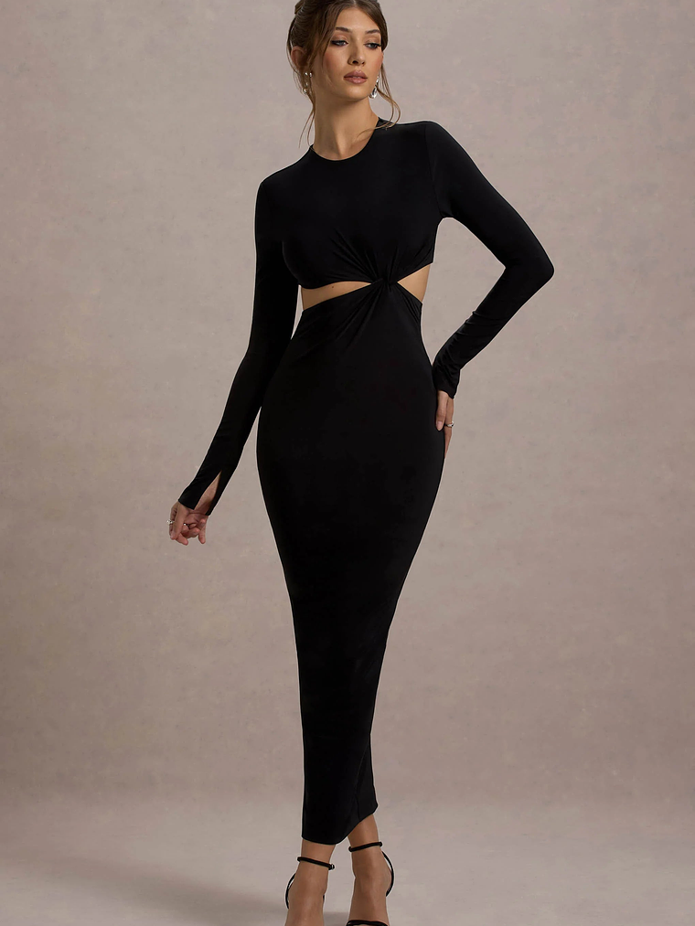 Attina | Black Long-Sleeve Twisted Cut-Out Maxi Dress 6