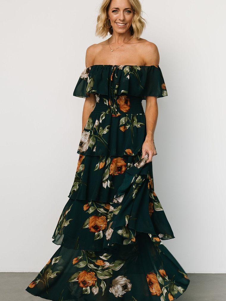 Carina Off Shoulder Maxi Dress | Deep Topaz Floral 1