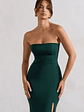 Belle of The Ball | Bottle Green Bandeau Maxi Dress With Split Hem - thumbnail 3