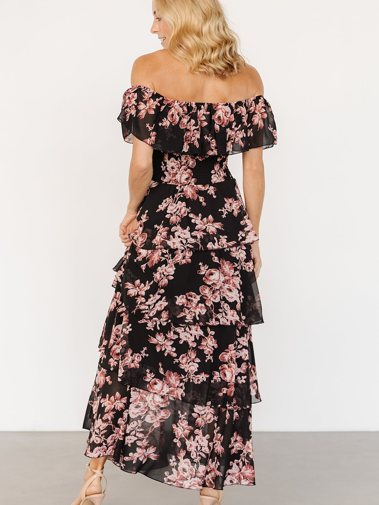 Carina Off Shoulder Maxi Dress | Black + Mauve Floral 4