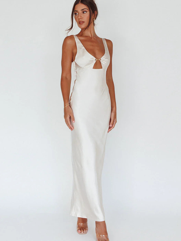 Blushing Beauty Horsebit Accent Maxi Dress Champagne 3