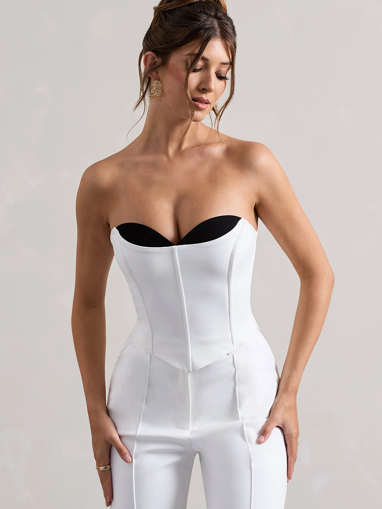 Aubriella | White Strapless Lace-Up Corset Top 1