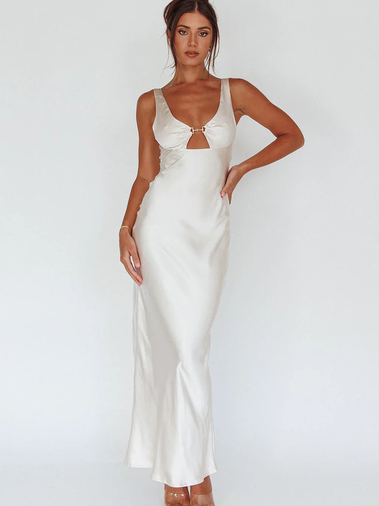 Blushing Beauty Horsebit Accent Maxi Dress Champagne 5