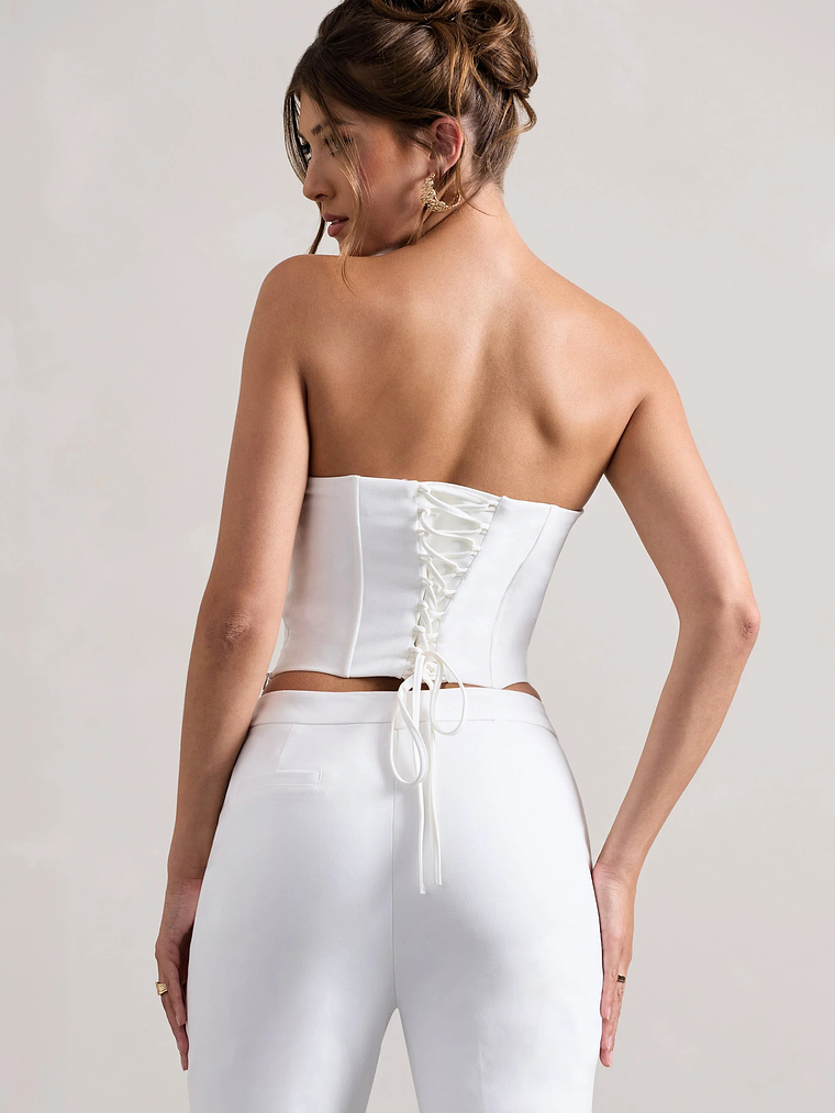 Aubriella | White Strapless Lace-Up Corset Top 2