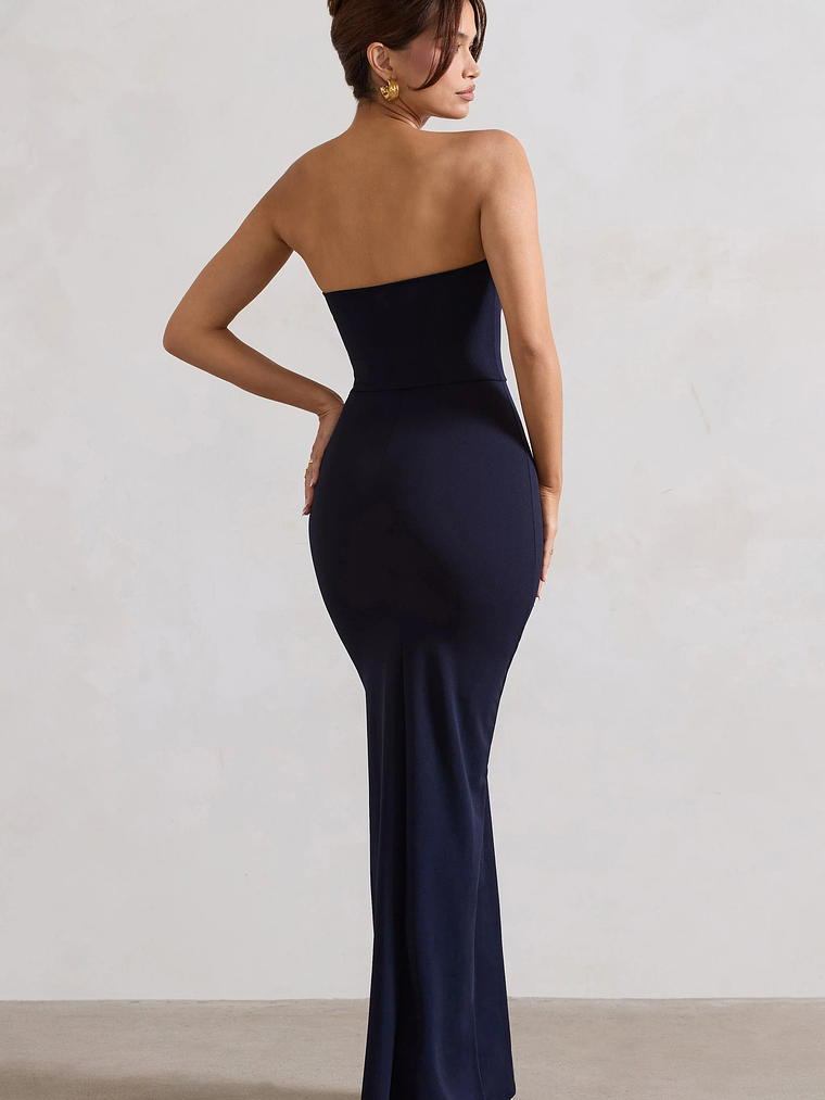Belle of The Ball | Navy Bandeau Maxi Dress With Split Hem 2