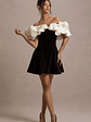 Brynne | Black & Cream Velvet Mini Dress With Satin Puff Sleeves - thumbnail 6
