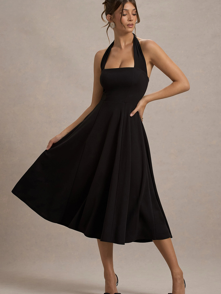 Auburn | Black Halter Skater Midi Dress 1