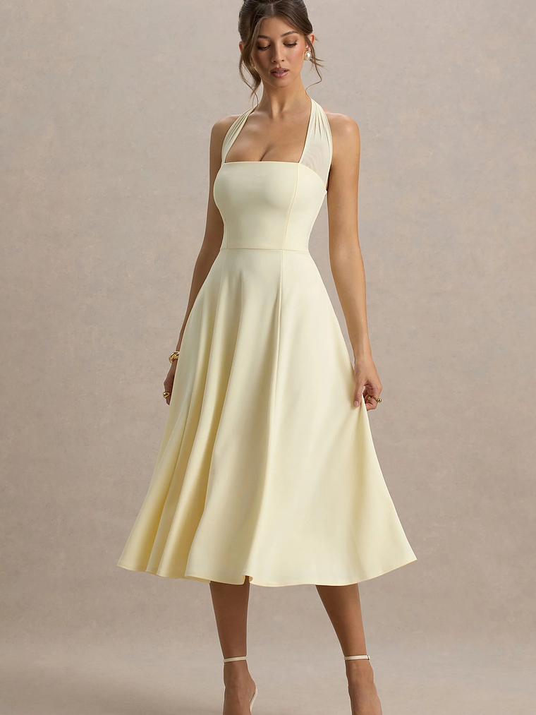 Auburn | Pale Lemon Halter-Neck Midi Dress 1