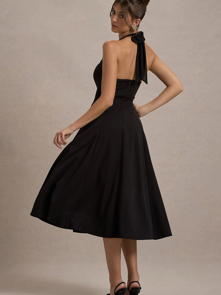 Auburn | Black Halter Skater Midi Dress 2