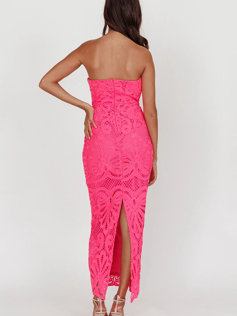 Bia Strapless Lace Embroidered Maxi Dress Hot Pink 2