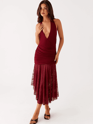 Burnout Midi Dress - Maroon