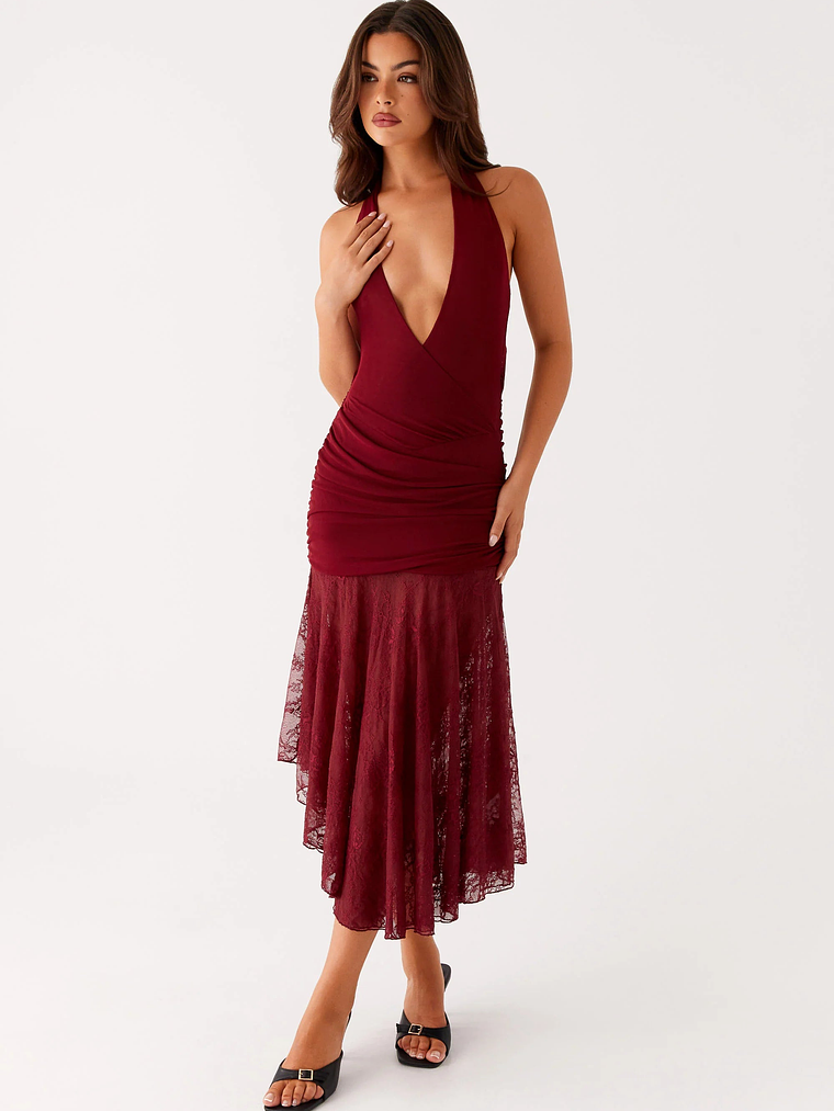 Burnout Midi Dress - Maroon 1