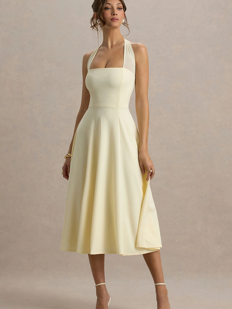 Auburn | Pale Lemon Halter-Neck Midi Dress 4
