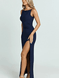 Audette Maxi Dress Boat Neck Ruched Fitted Dress in Navy - thumbnail 1