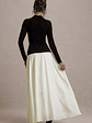 Benedetta | Black & Cream Long-Sleeve Drop-Waist Maxi Dress - thumbnail 2