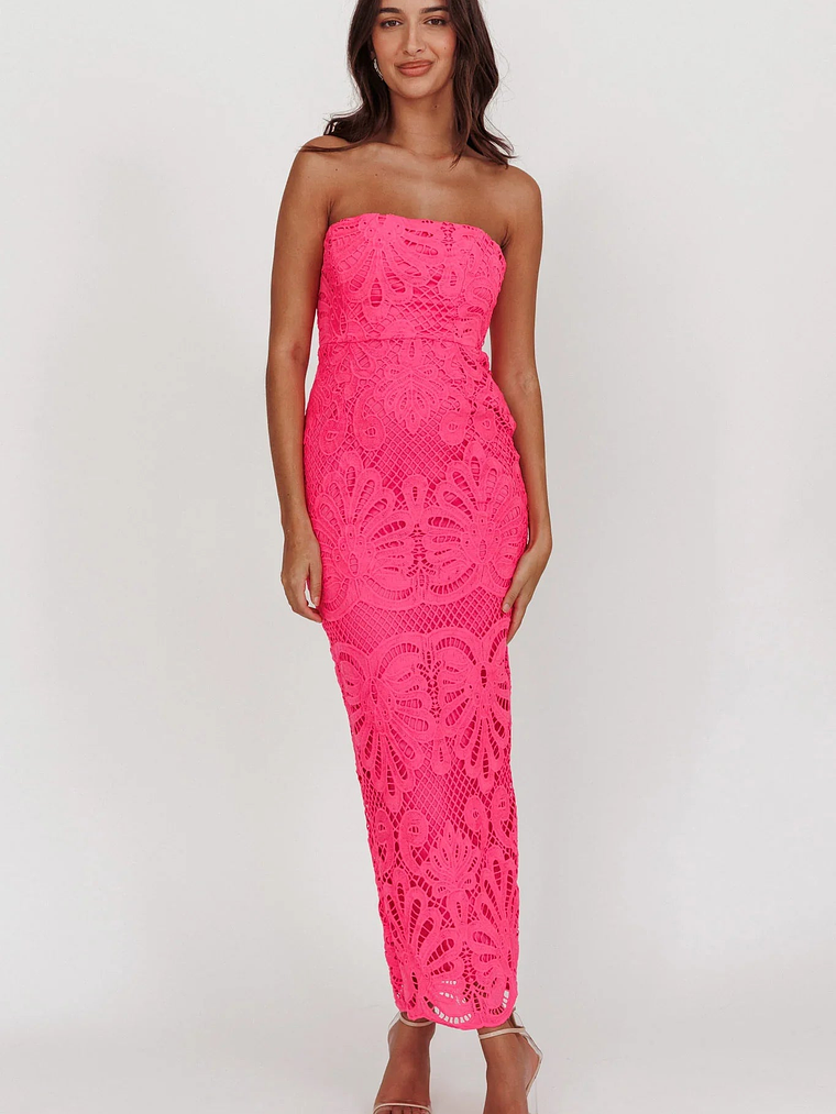 Bia Strapless Lace Embroidered Maxi Dress Hot Pink 5