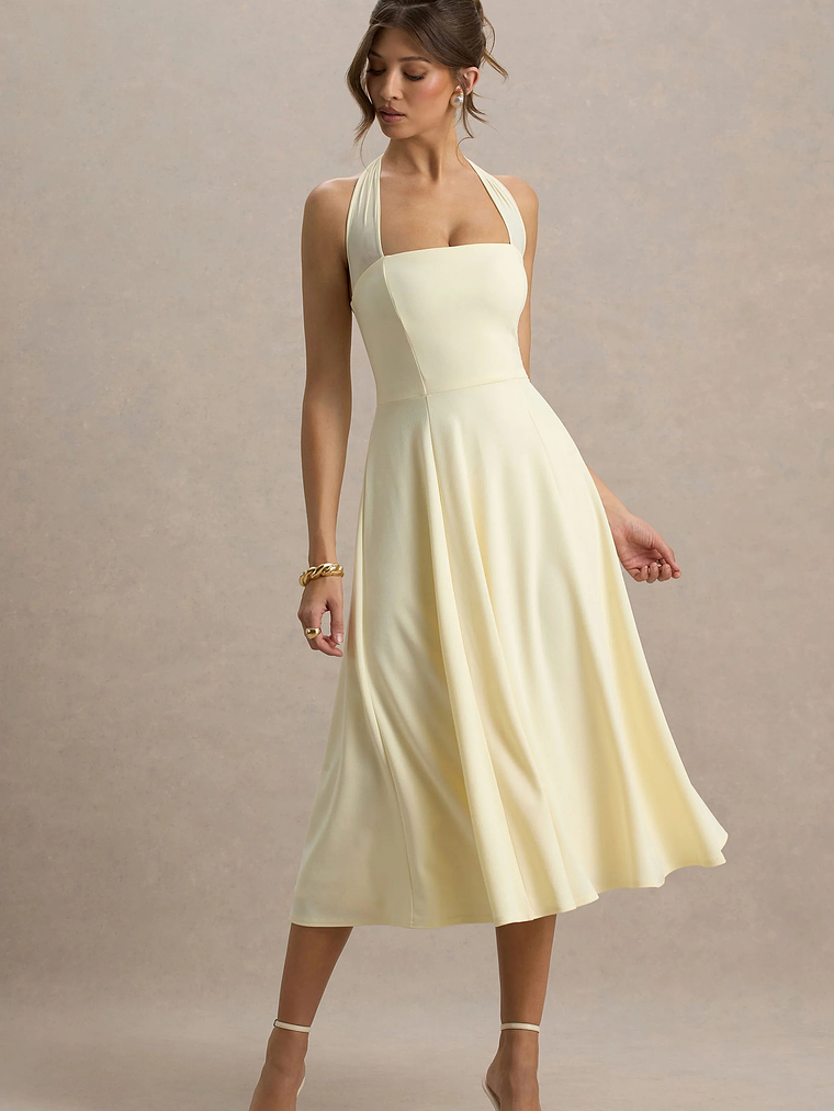 Auburn | Pale Lemon Halter-Neck Midi Dress 5