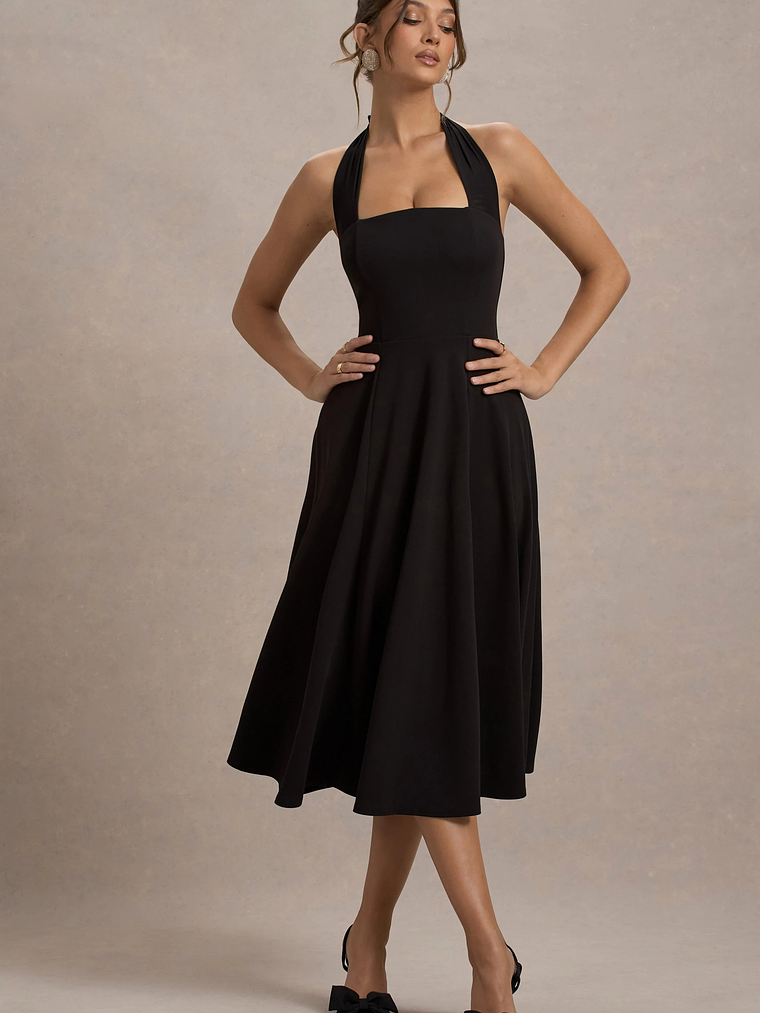 Auburn | Black Halter Skater Midi Dress 5