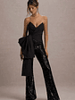 Bianco | Black Sequin Strapless Flared-Leg Jumpsuit With Drape - thumbnail 1
