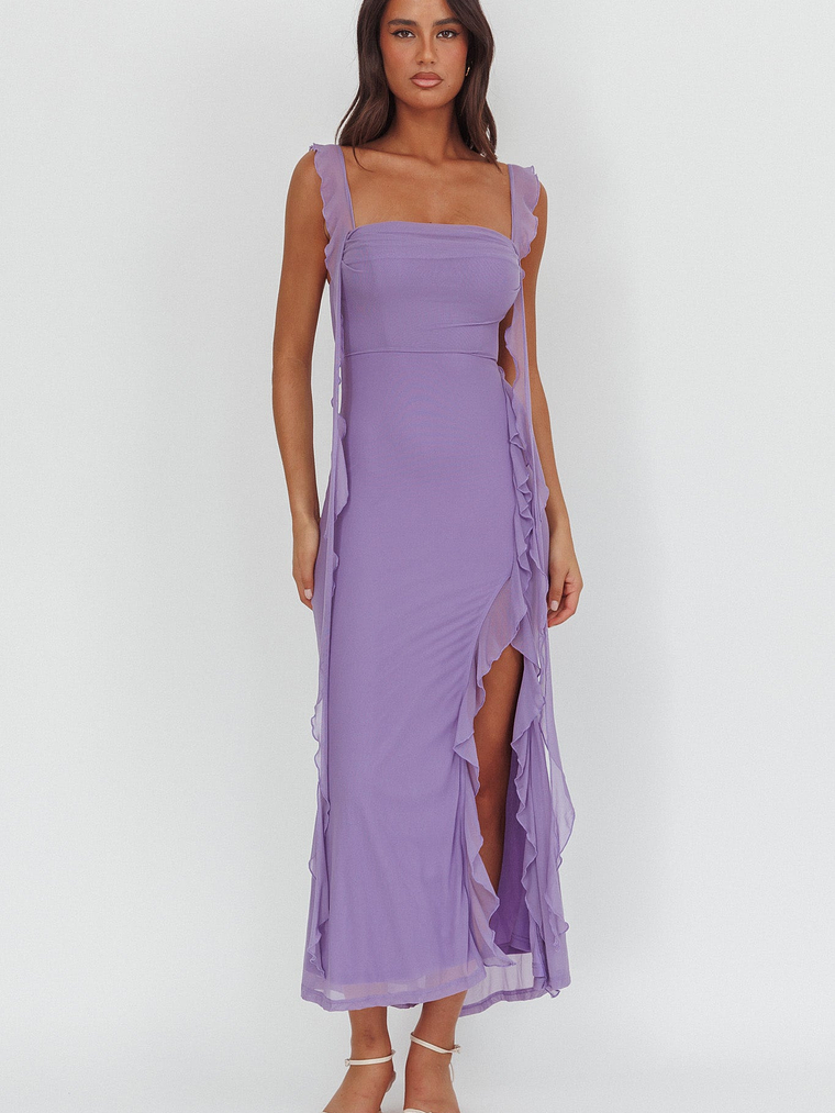 Blushing Ruffle Trim Maxi Dress Lilac 1