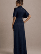 Audley | Navy Satin High-Neck Flutter-Sleeve Maxi Dress - thumbnail 2