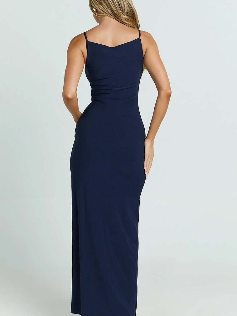 Audette Maxi Dress Boat Neck Ruched Fitted Dress in Navy 4