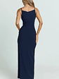 Audette Maxi Dress Boat Neck Ruched Fitted Dress in Navy - thumbnail 4