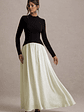 Benedetta | Black & Cream Long-Sleeve Drop-Waist Maxi Dress - thumbnail 4