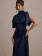 Audley | Navy Satin High-Neck Flutter-Sleeve Maxi Dress - thumbnail 3