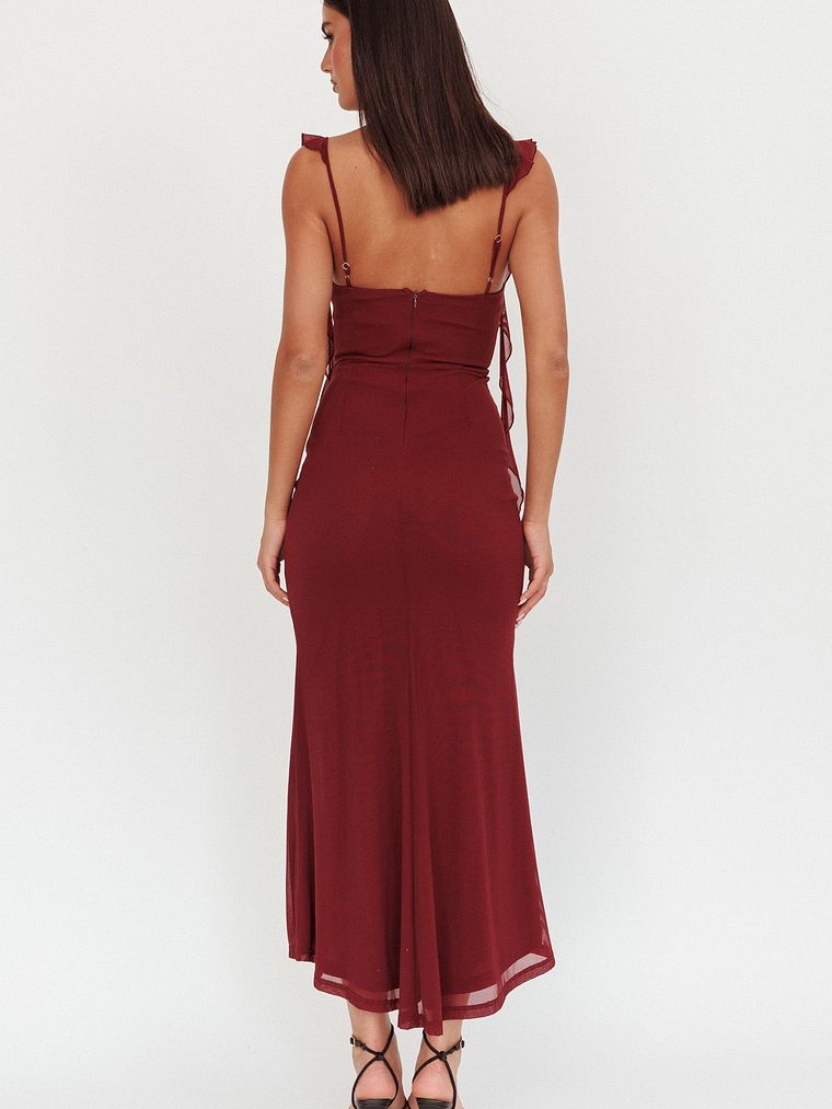 Blushing Ruffle Trim Maxi Dress Wine 2