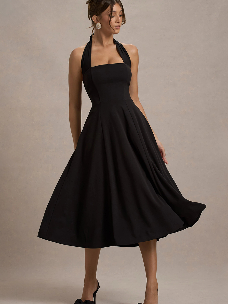 Auburn | Black Halter Skater Midi Dress 6