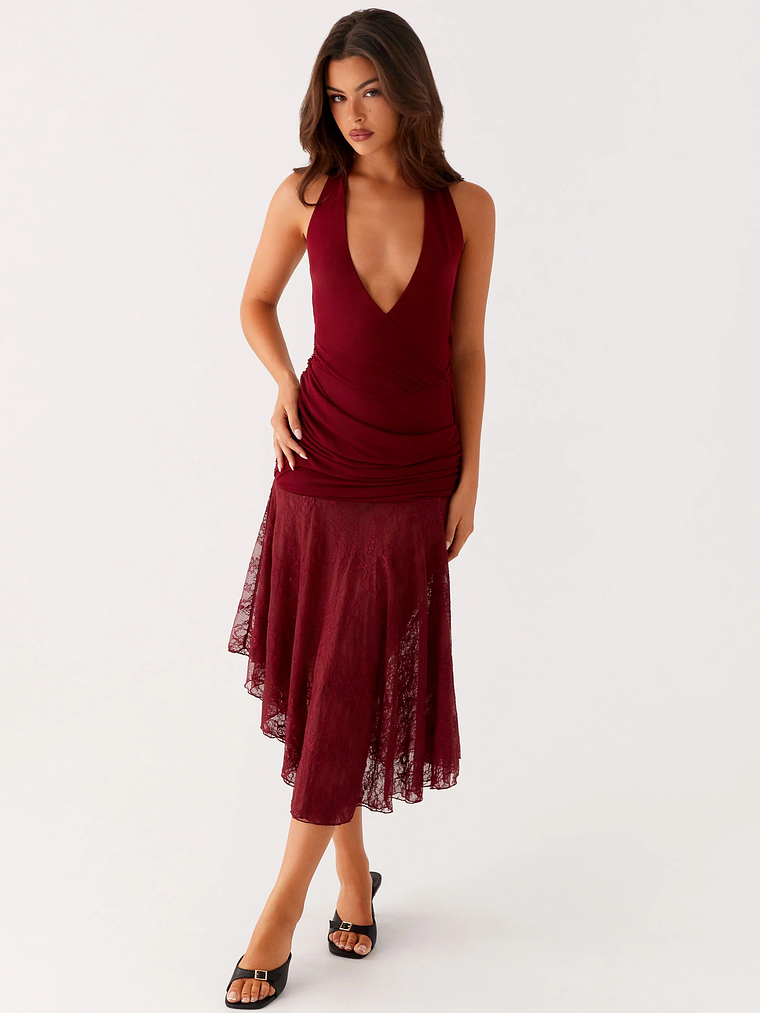 Burnout Midi Dress - Maroon 6