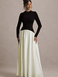 Benedetta | Black & Cream Long-Sleeve Drop-Waist Maxi Dress - thumbnail 5
