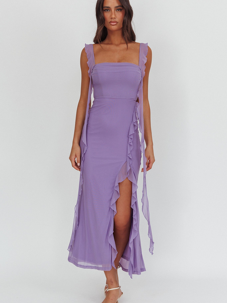 Blushing Ruffle Trim Maxi Dress Lilac 4