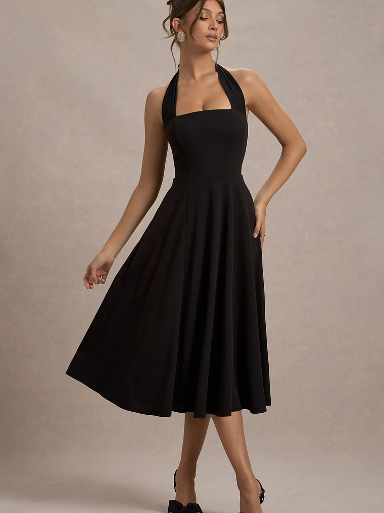 Auburn | Black Halter Skater Midi Dress 7