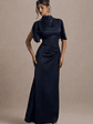Audley | Navy Satin High-Neck Flutter-Sleeve Maxi Dress - thumbnail 5