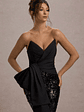 Bianco | Black Sequin Strapless Flared-Leg Jumpsuit With Drape - thumbnail 4