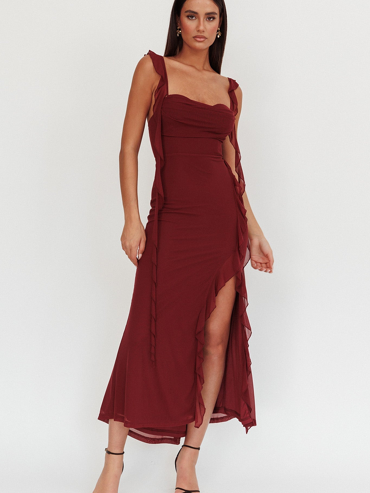 Blushing Ruffle Trim Maxi Dress Wine 5